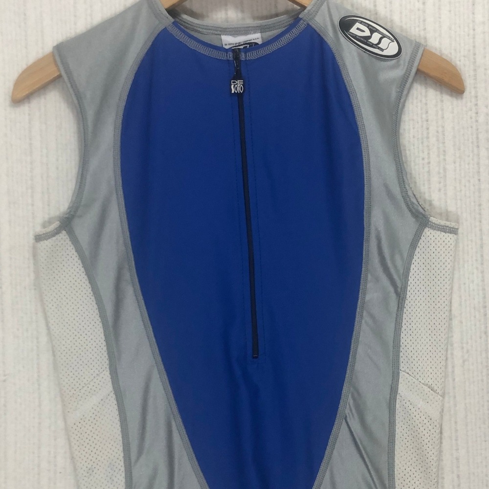 De Soto Triathlon Top Sleeveless Full Zip Athletic Blue Gray Size S